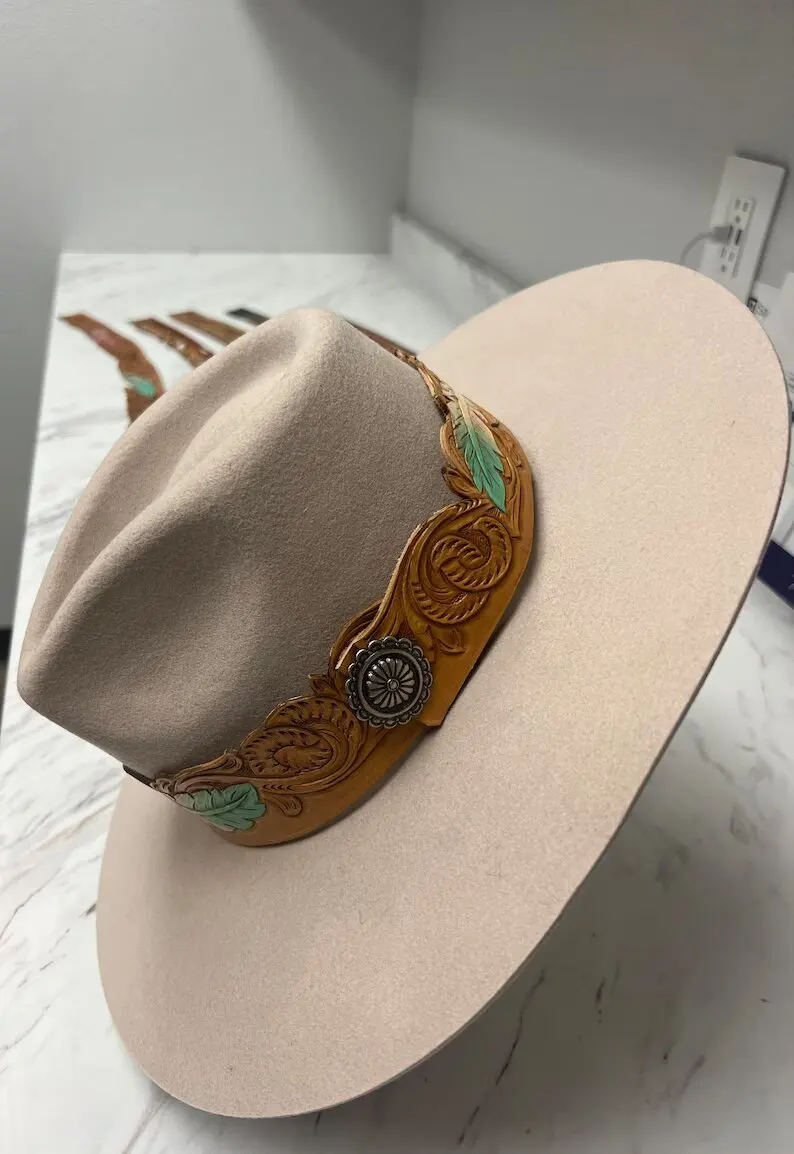 Best Selling Hand Made Designer Leather Western Tooled Feather Hat Band At Wholesale Manufacture