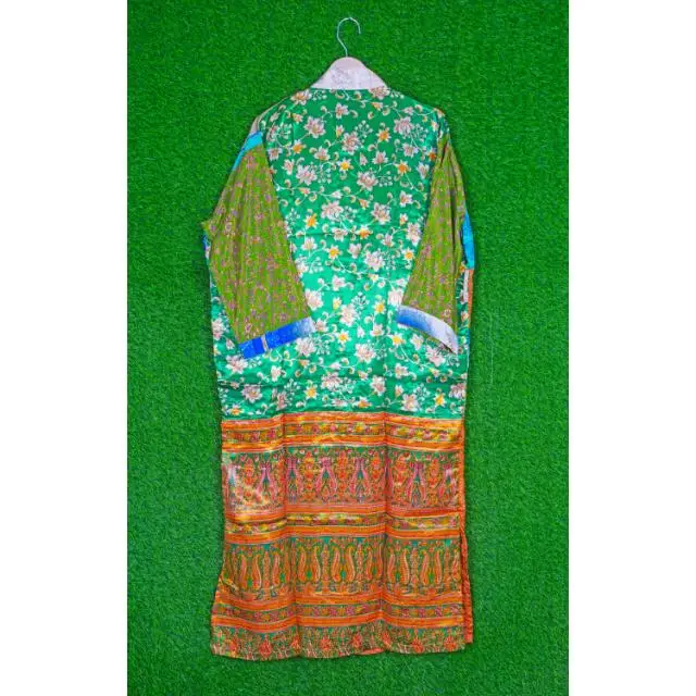 Women Vintage floral Silk Saree Casual Kimono Hippie Sari Bohemian Nightgown Women Beach Wear Sexy Silk Kimono