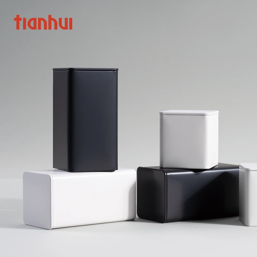 White Metal Cans of Matcha Spices Square Metal Cans Small Tin Box for Matcha Storage Tea Tin Box