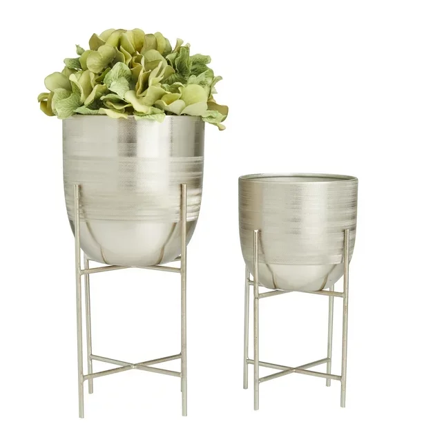 Customized Color & Size for Home Hotel Malls Planter SET/2 Buy Unique Design Durable Metallic Grey Flower Pot With Stand