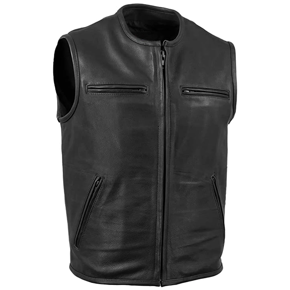 Plus Size Handmade Breathable Motorbike Vest 100% Genuine Leather Best Design Motorcycle Cowhide Leather Vest wholesale rate