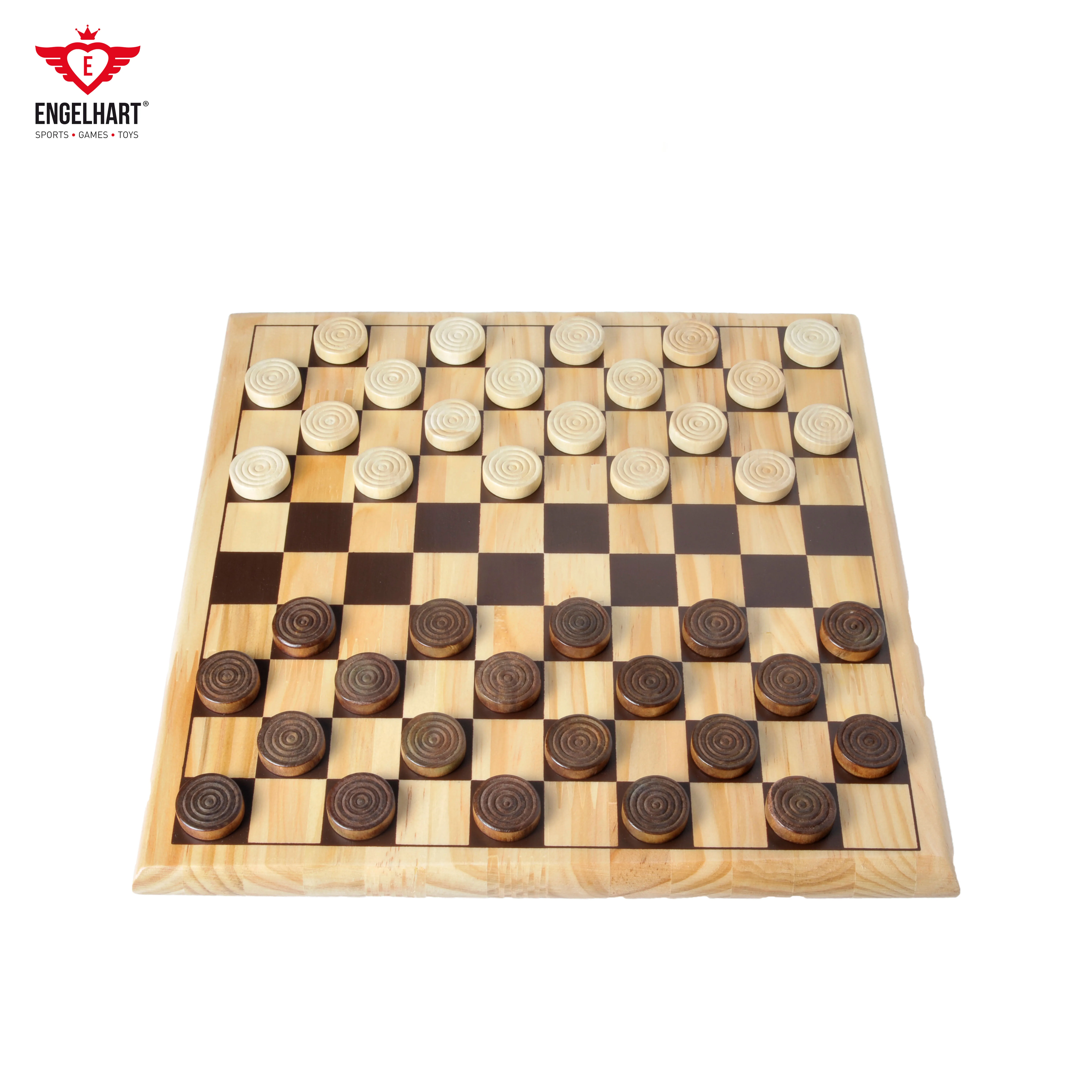 Longfield Games High Quality Checkers Set Complete Wooden 29x29 cm PU Chess Board Game for Adults and Kids Educational Toys