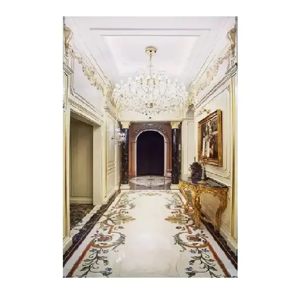 Best Quality 100% Natural Polished Marble Stone Tile Onyx Epoxy Self Adhesive Flooring Medallion Marble Inlay Flooring