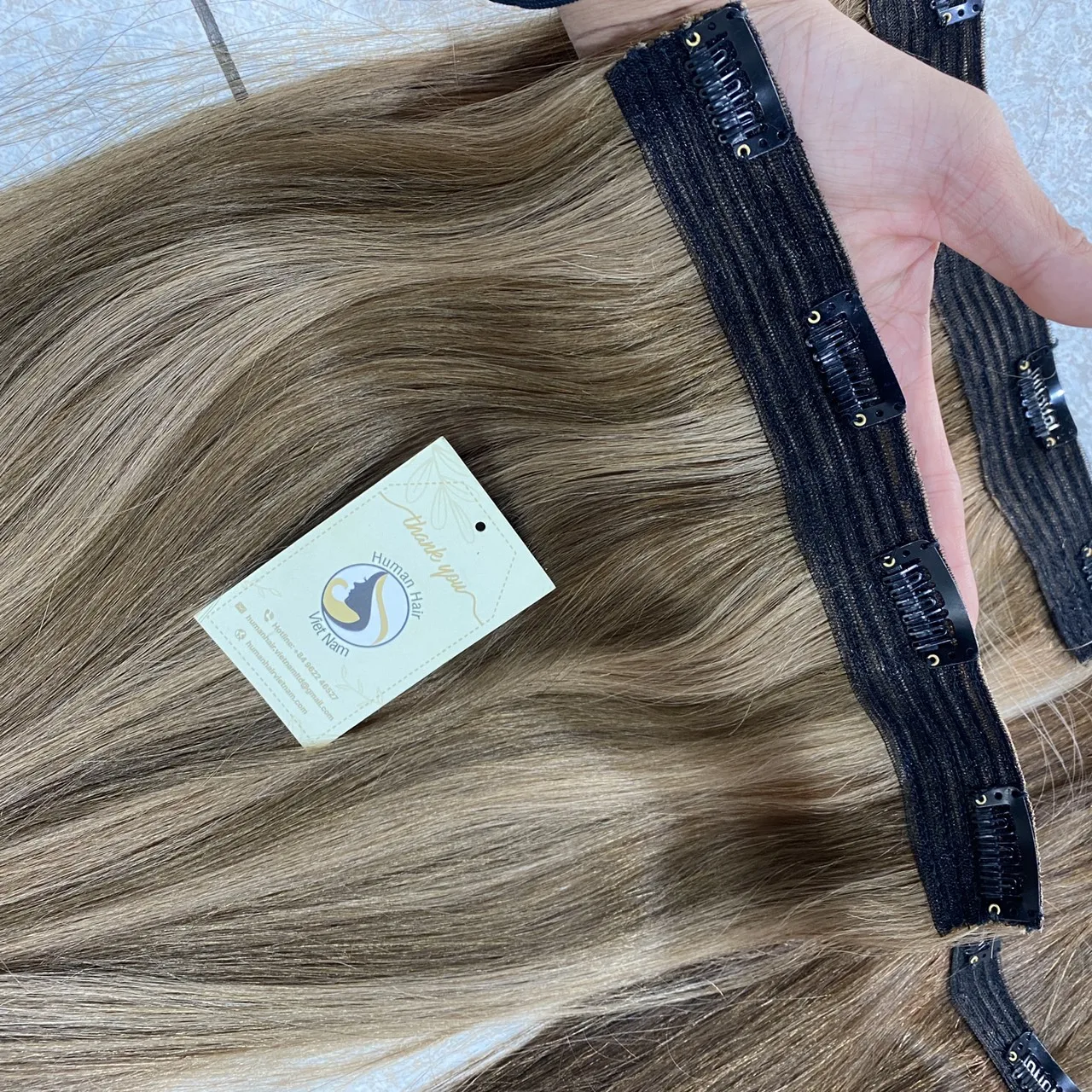 Drop Shipping High Quality Vietnam Human Hair Vendor Double Drawn Russian Slavic Hair Brown Ombre Color Clip In Hair Extension