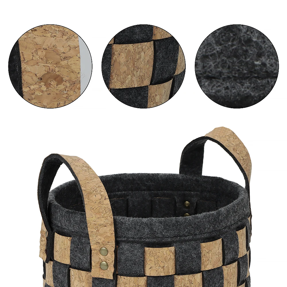 Collapsible Foldable Hamper Pop Up cork fabric Dirty Clothes Weaved Laundry Bucket Grey Felt Storage Basket