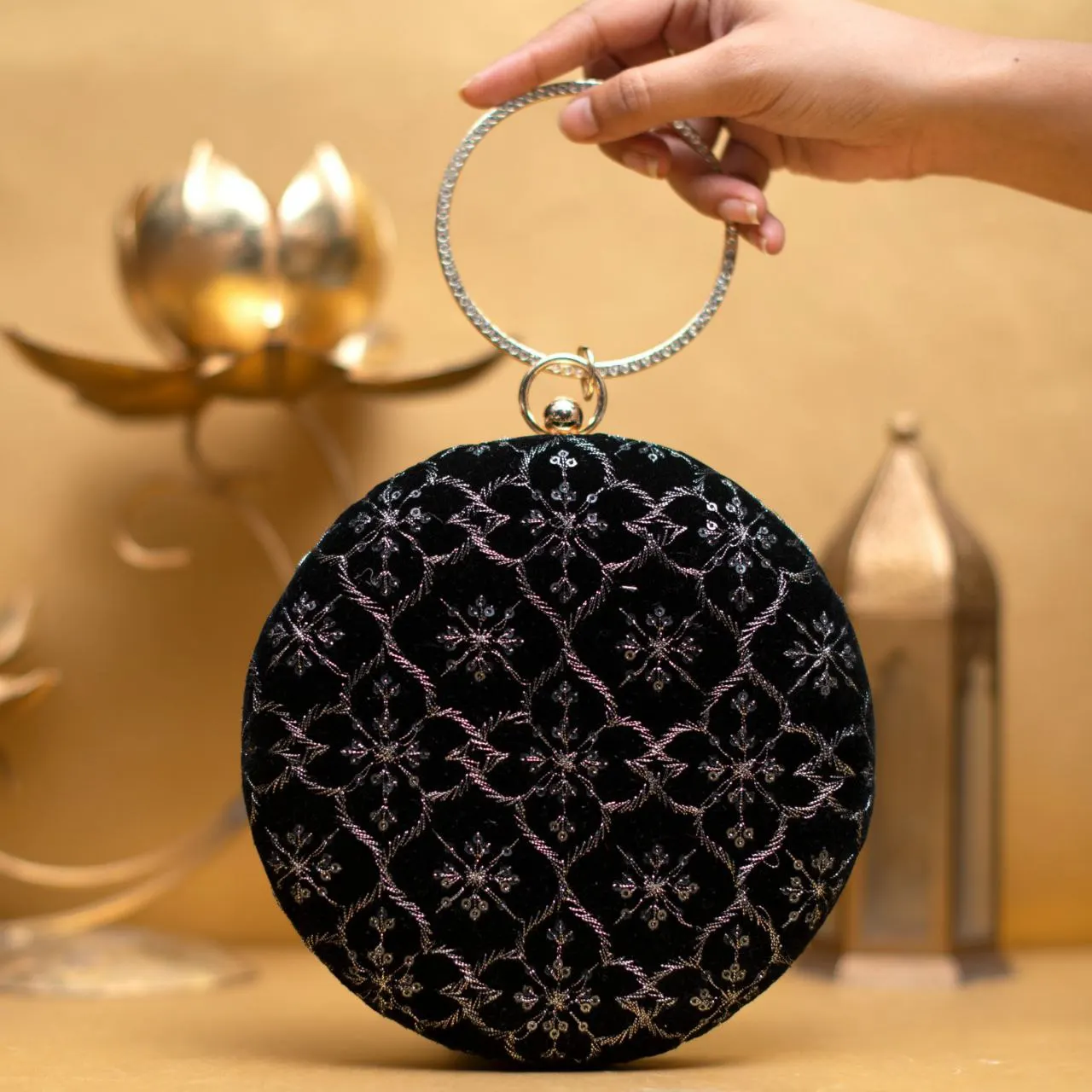 Round Ethnic Clutches for Women ladies bag hand purse wedding clutch Hand made clutch