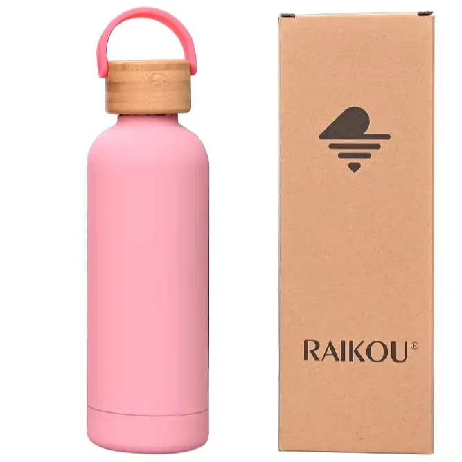 RAIKOU  in stock in Germany Military Stainless Steel Metal Yellow 500ml  Insulated Water Small Mouth Bamboo Lid Bottle With Logo