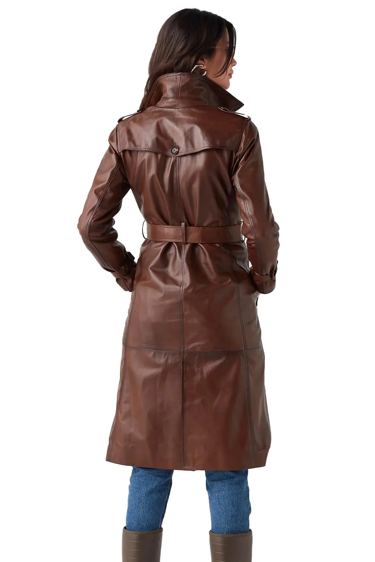High Quality Womens Plus Size Clothing Real Sheepskin Stand Collar Long Coat Ladies Outerwear Belted Down Leather Trench Coat