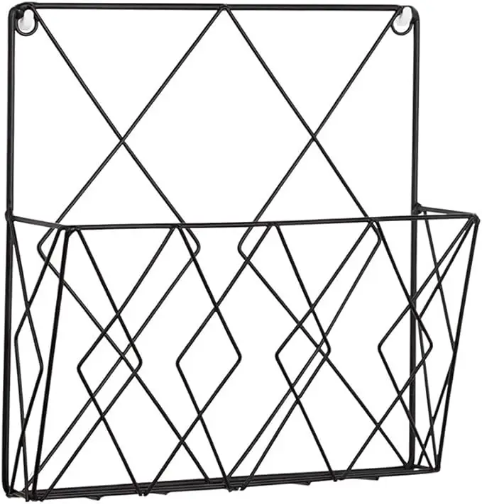 Wall Mounted Industrial Magazine Holder Matte Black Metal Wire Document Files and Magazine Rack