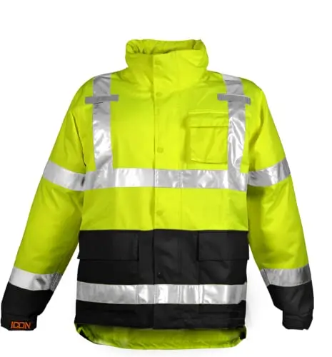 Safety Jacket  High Visibility Jacket With Attached Hood, Small, Fluorescent Yellow-Green/Black