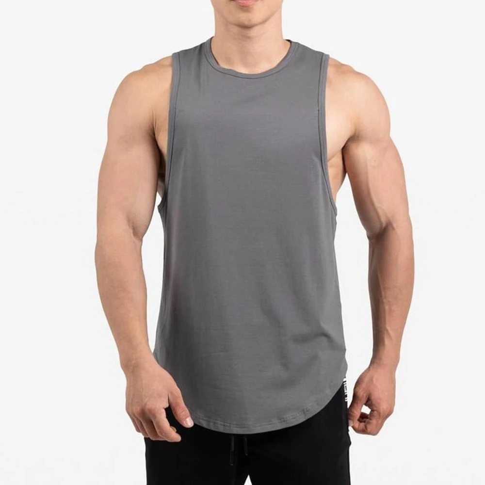 Custom Logo Solid Black White Sleeveless Sports gym Tank Top Men made in Viet Nam