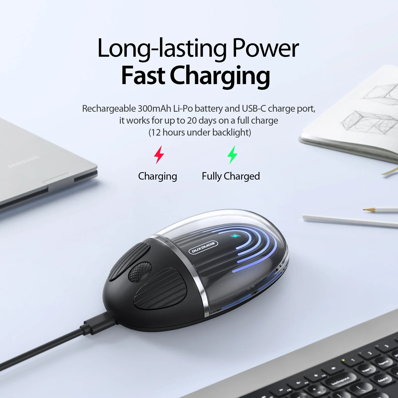 Bluetooth 2.4GHz Wireless Transparent Mouse with Colorful Backlight Silent Clicks Ergonomic Design Compact Palm Grip Mouse