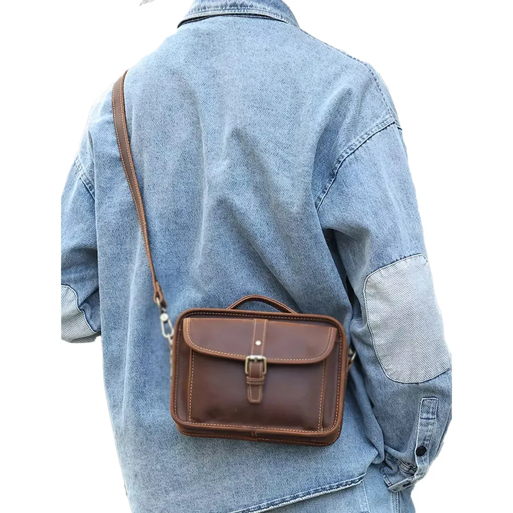 Men Genuine Leather Shoulder Bag Crossbody Purse Leather Satchel Pouch Men Side Bag Messenger Bag for Men shoulder