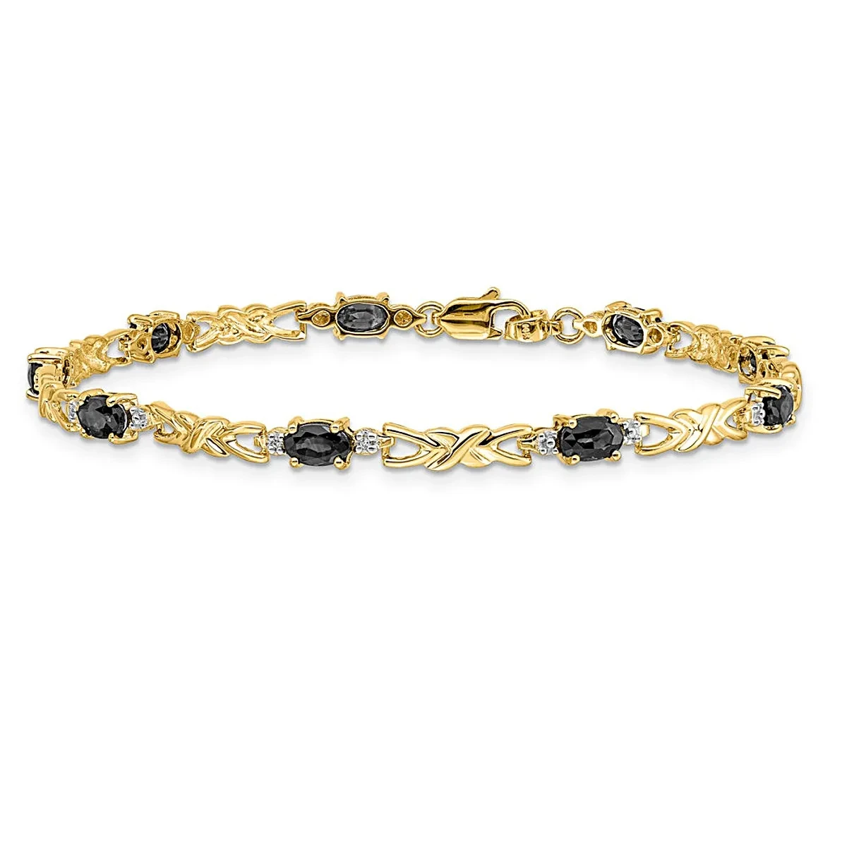 14K Yellow Gold and Rhodium Over 14K Yellow Gold Diamond and Oval Sapphire Bracelet | Elegant Fine Jewelry with Gemstone Accent
