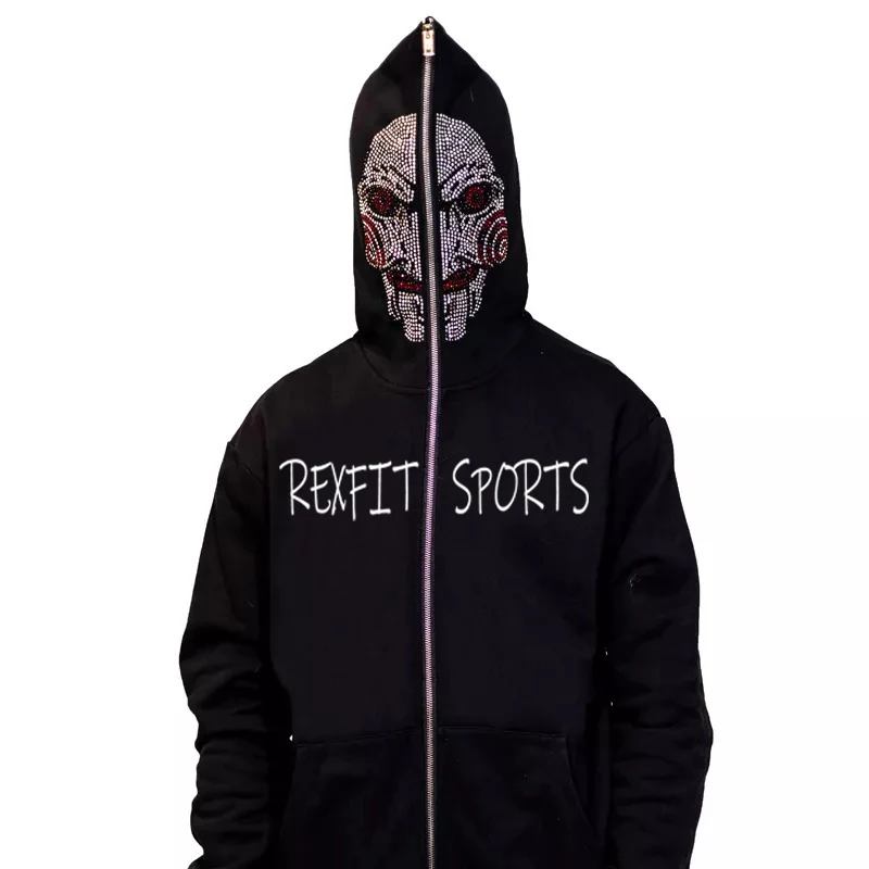 New Custom Logo Embroidered Wholesale Promotional Manufacturer Fleece Satin Lines Full Face Zip Up Hoodie