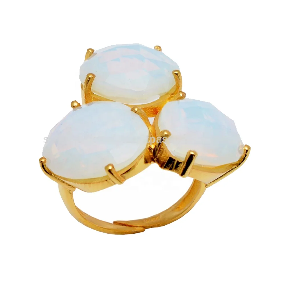 Lovely Style Natural Ethiopian Opal Gemstone Fine Jewelry Solid 925 Sterling Silver Gold Plated Birthstone Charm Ring Accessory