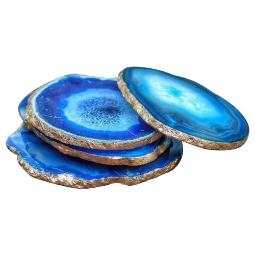 Wholesale Purple Agate Coasters Natural Crystal Salt Stone Coasters with Golden Electroplated for Sale