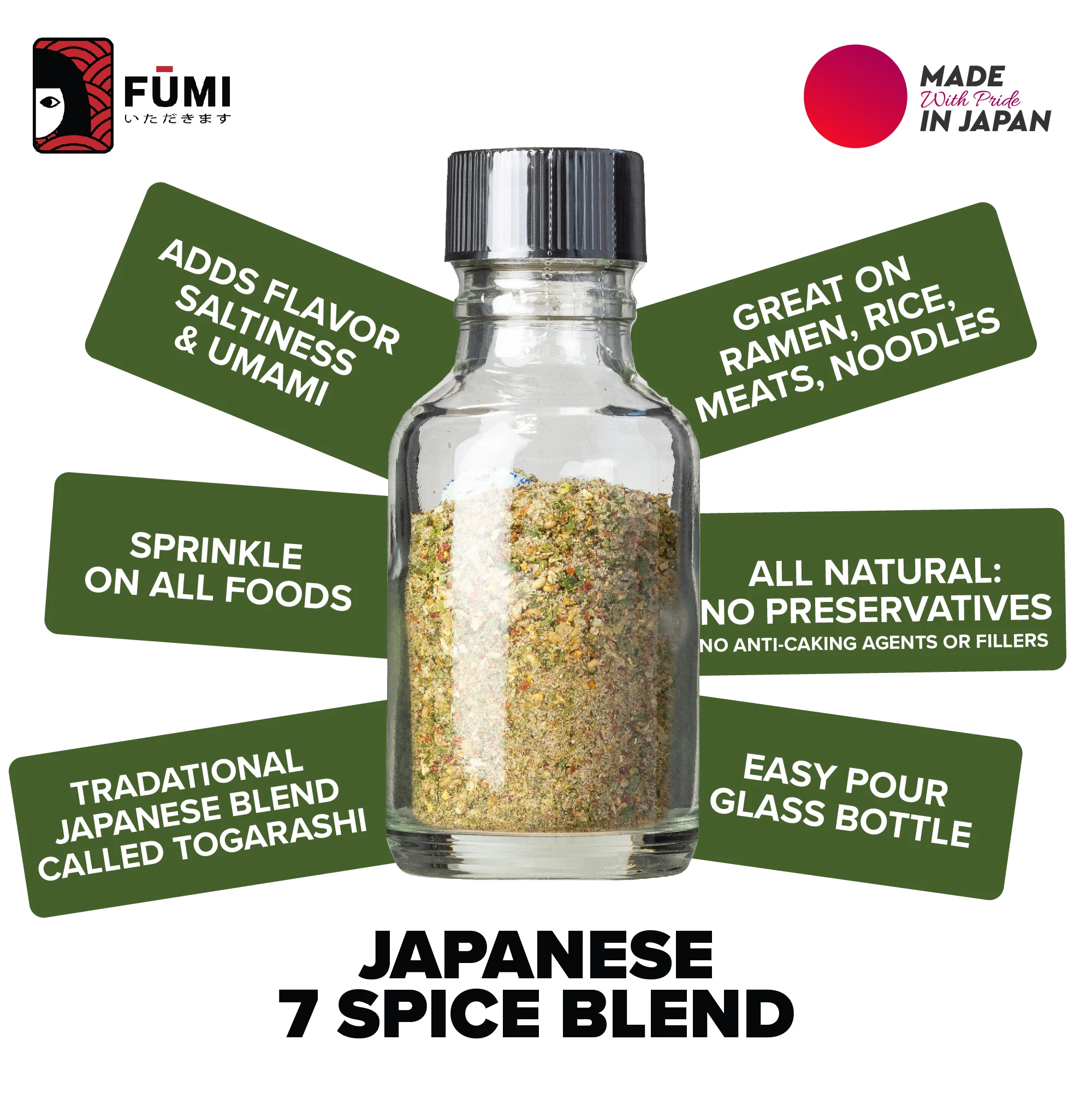 FUMI Japanese Shichimi Salt Gourmet Seasoning for Culinary Delights | Authentic Japanese Spices 7 Spices Blend of Pepper & More