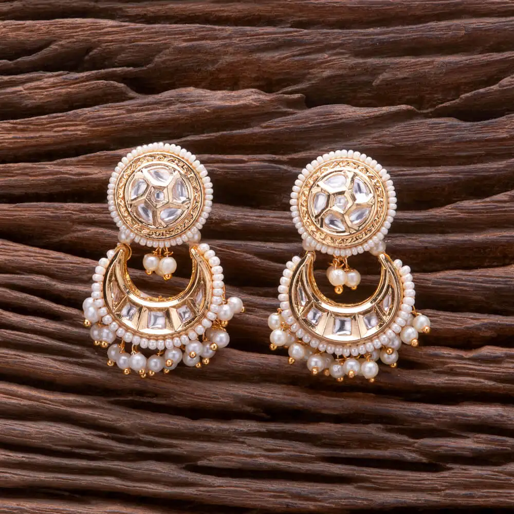 Kundan Gold Plated Chand Earring With Pearls for Ladies Fashion Jewellery Wholesalers in India