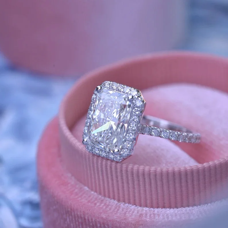 GRA Certified Radiant Cut 2.50Ct Moissanite Diamond Halo Engagement Solid Gold Ring Gift For Her Wedding Ring for Women