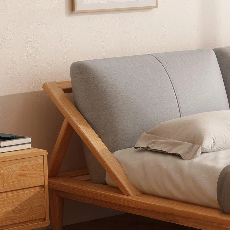 Double Queen King Size Platform Bedroom Furniture Solid Oak Wood Tatami Bed with Headboard Floating Bed Frame