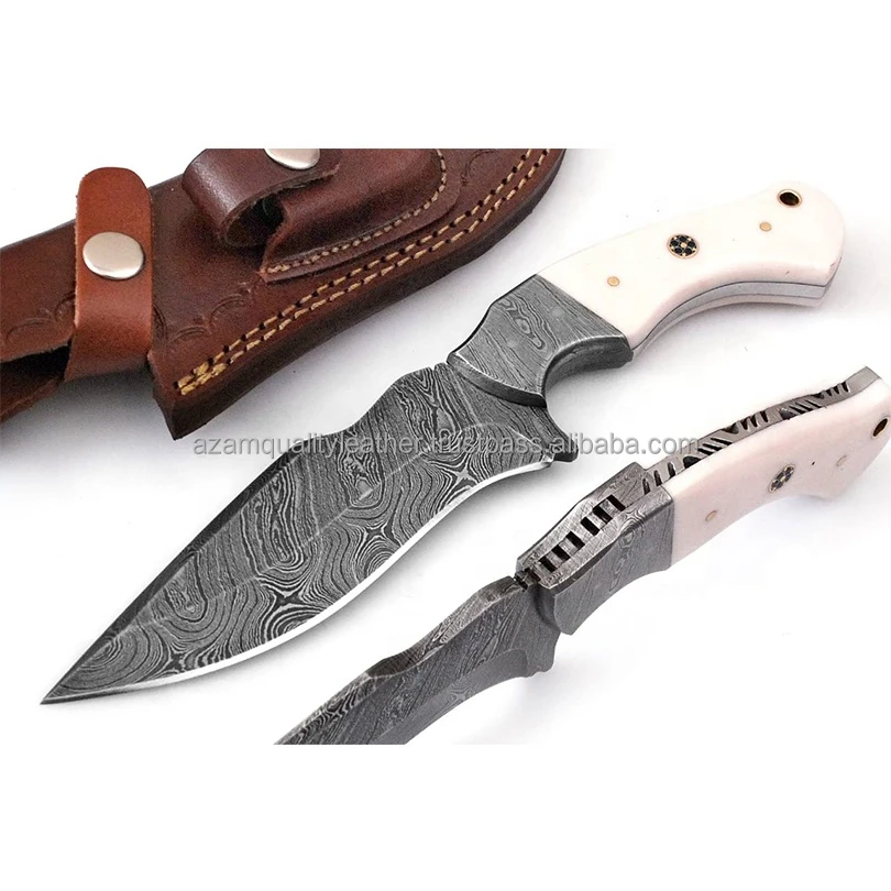 Custom handmade Damascus Hunting knife with leather sheath High quality best for sale hunting knifes