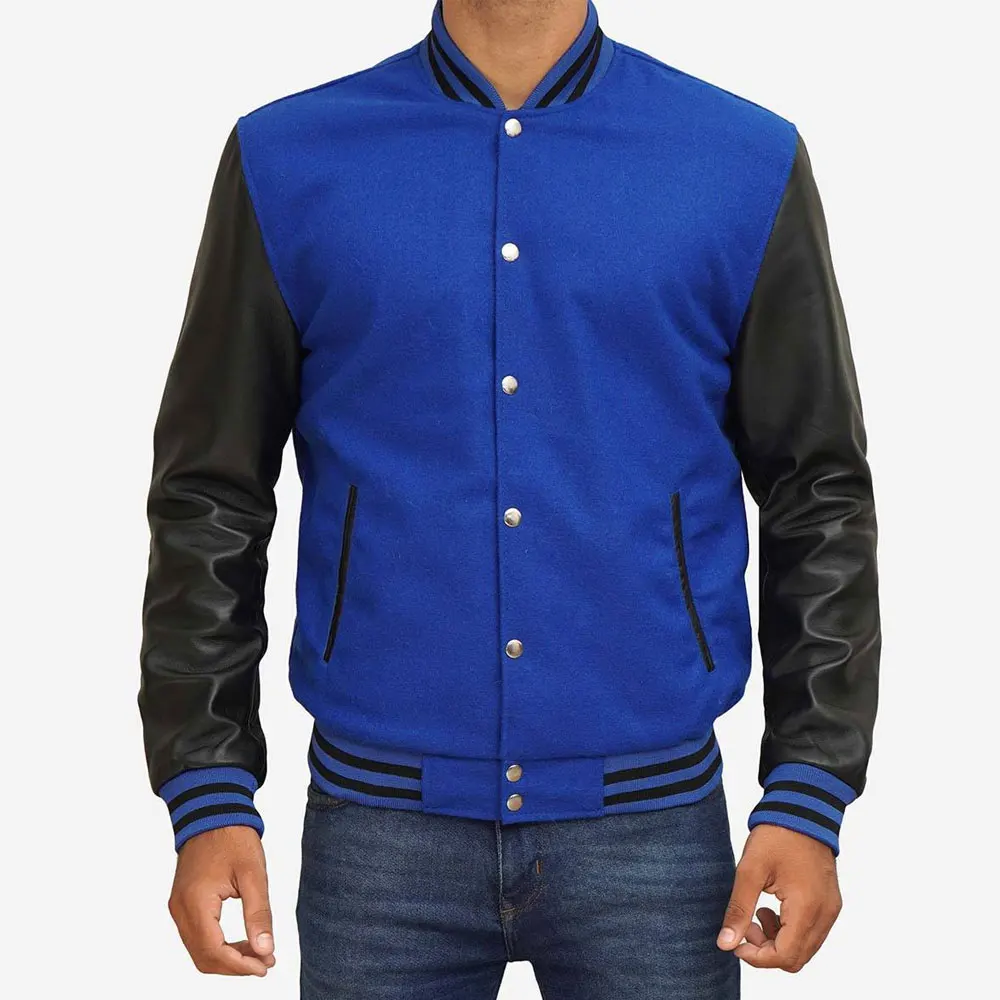 OEM custom chain chenille patch embroidery leather sleeve vintage baseball letterman varsity jacket for men