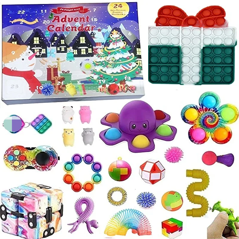 Wholesale Support Customization 24 pcs 25pcs Christmas Gifts Blind Box Popper Sensory Fidget Toy Advent Calendar Christmas Toys