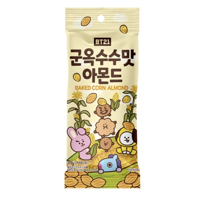 BT21 миндаль натуральные сырые закуски орехи, запеченная Кукуруза миндальный мед Buter со вкусом Корея 30 г контейнер 12 упаковок унций BTS Снэк Kpop