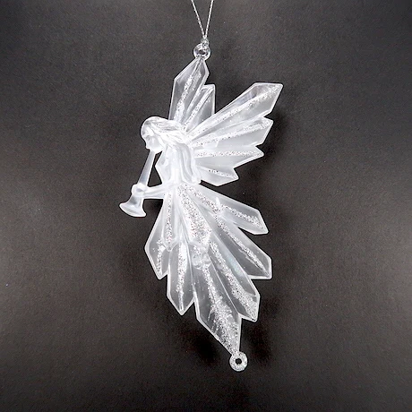 Christmas New Year Decoration Clear Pearlized Paint Acrylic 2D Angel Play Horn Ornament