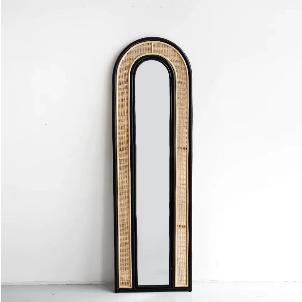 Handmade wicker interior home and hotel decoration long floor mirror body full length rattan arch mirrors