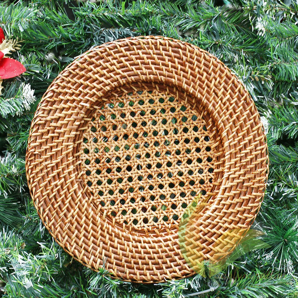 Vietnam Factory Rattan Charger Plate Pad Wicker Bamboo Tableware Brown Wedding Rattan Charger Plates Ready To Ship