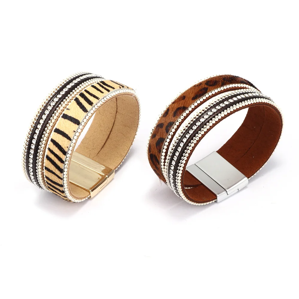 Real horse hair leopard print bracelet European and American hot-selling nightclub all-match diamond personalized bracelet