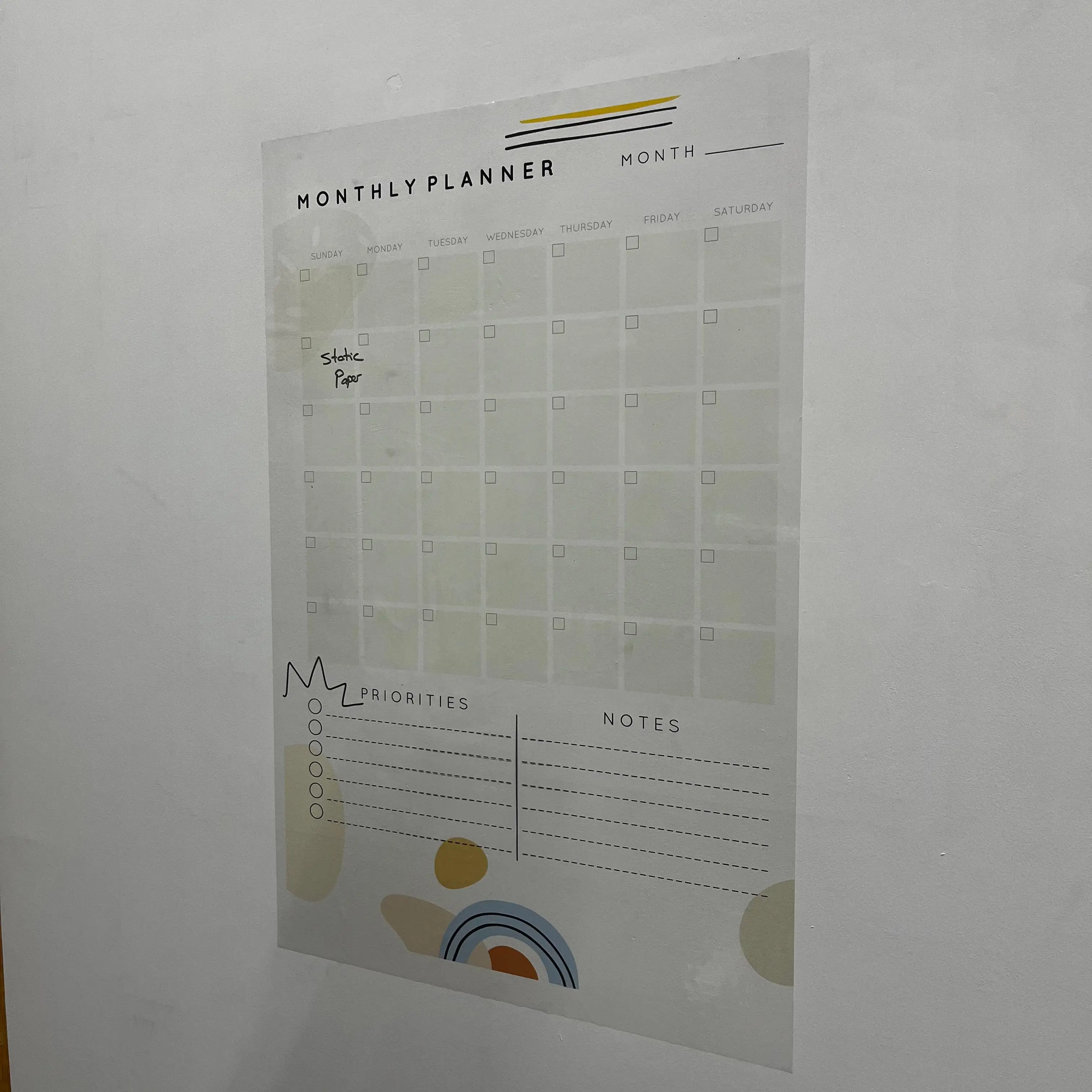 Reusable Monthly Planner Organizer Model-17 Durable Polystyrene Material Dry-Erase Whiteboard Surface Static Electricity Holding