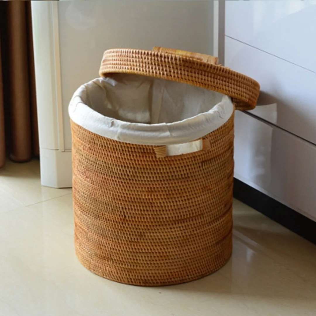 High Quality Vietnam-Made Rattan Laundry Basket Fabric Organizer for Clothes and Clothing Handicraft Rattan Bucket