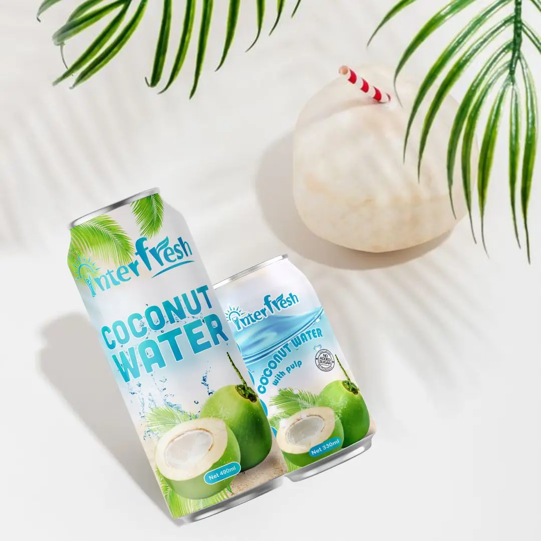 Ready to ship Pure Coconut Juice Can 330ml INTERFRESH HALAL Organic Beverage OEM Manufacturer Coconut Juice Drink With Pulp