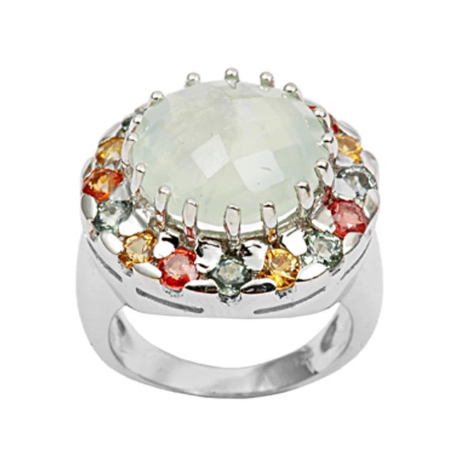 Elegant classic design natural round prehnite gemstones solid 925 sterling silver peridot ring handmade jewelry manufactured