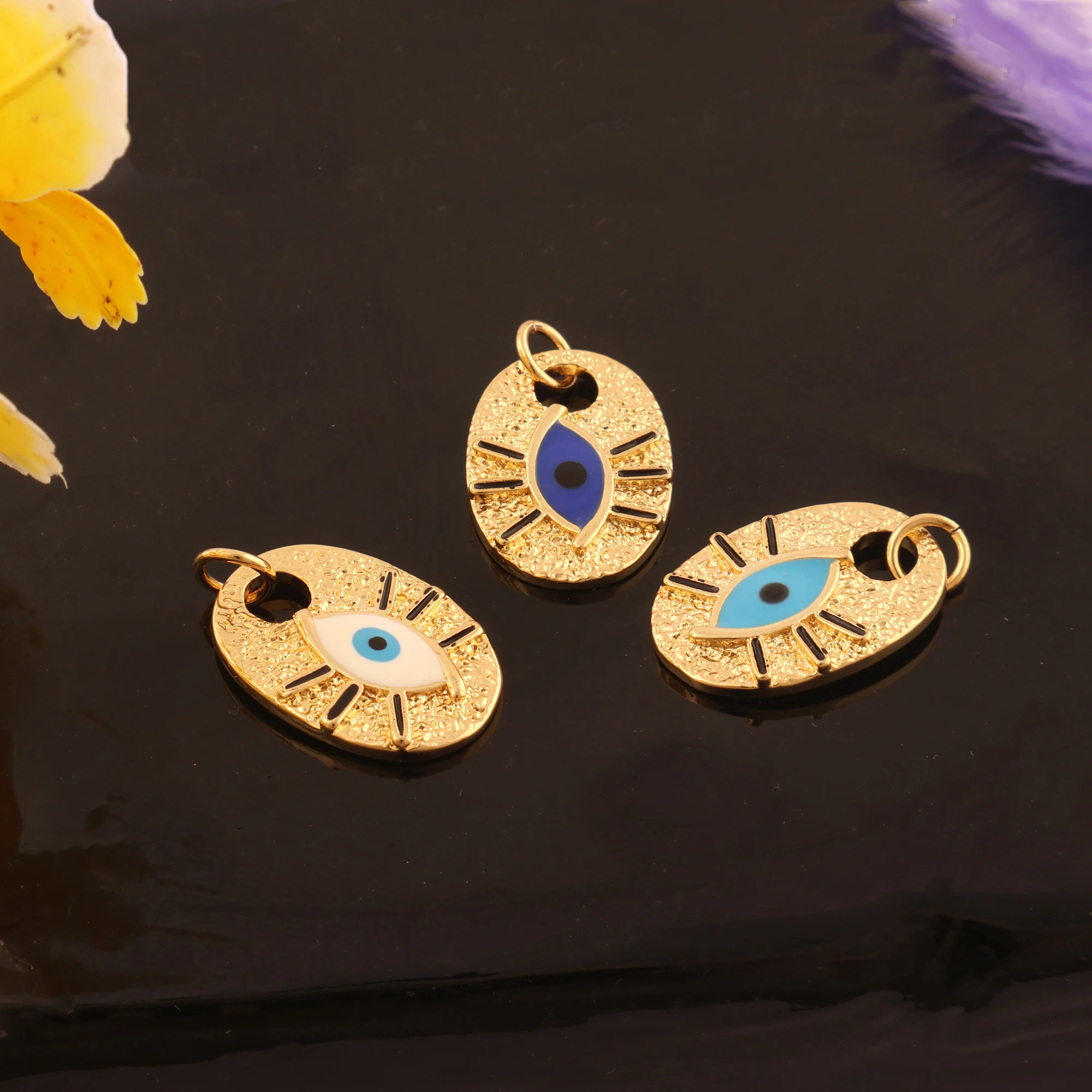 Fashion jewelry eye pendant accessories colorful enamel charms oval shape diy pendant brass 18k gold plated statement pendants