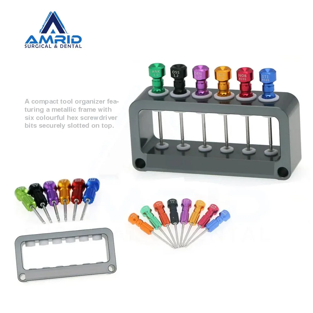 6 Pcs Dental Implant Screw Driver Kit Dental Lab Abutment Tools Dental Lab Abutment Hex Screwdriver With Holder
