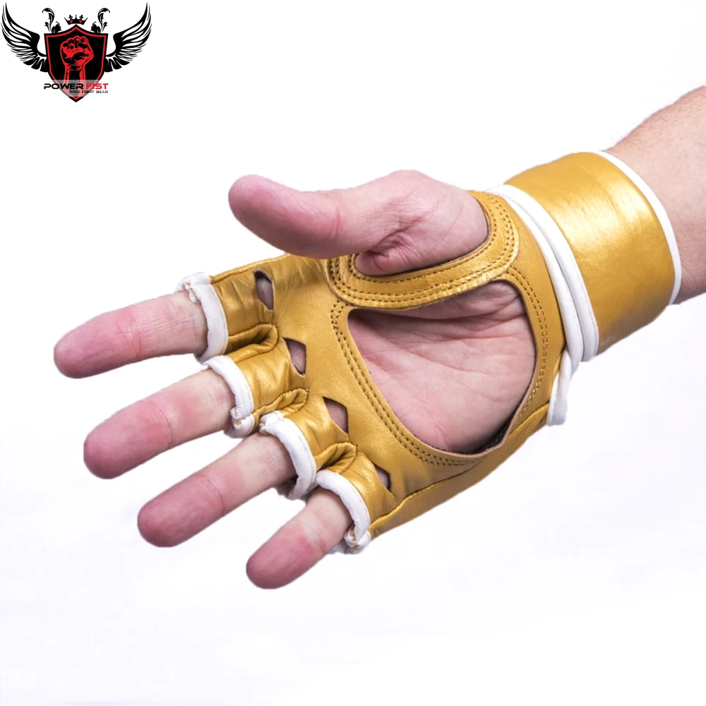 New Top Gold Color MMA Grappling Gloves Punching Training Kickboxing Curve MMA Fight Gloves