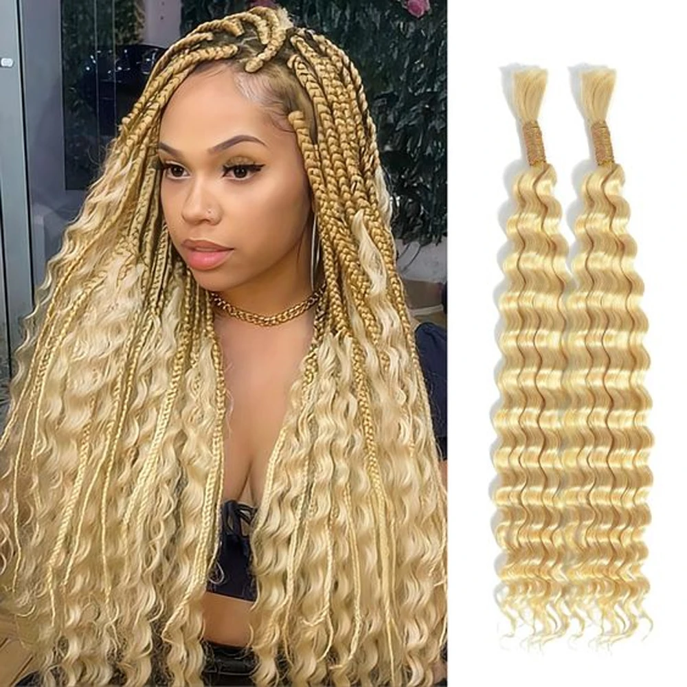 Braiding Hair No Weft Deep Wave Curly Bundle Human Hair Braids Extension 613 Blonde Human Hair Bulk for Boho Braids 16 Inch