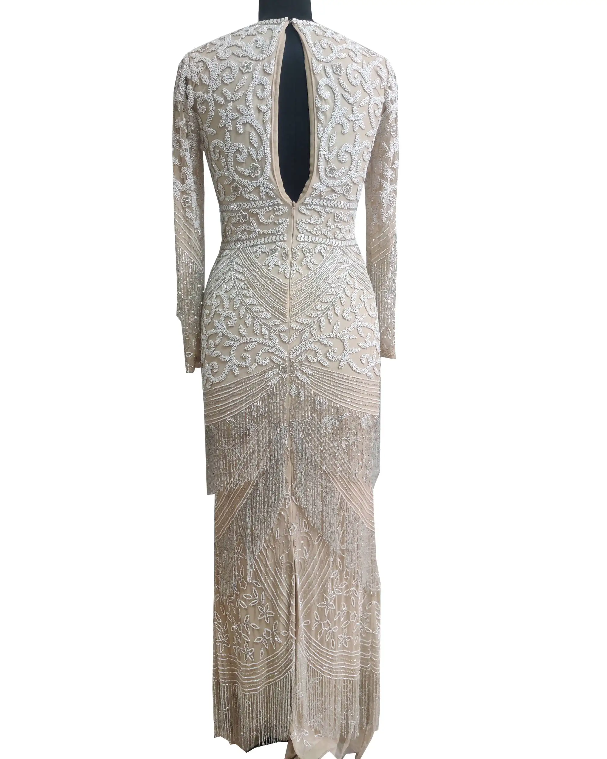 Stylish Princess dresses very heavily beaded luxurious beautiful white nude hand embroidered long ball gown party evening dress