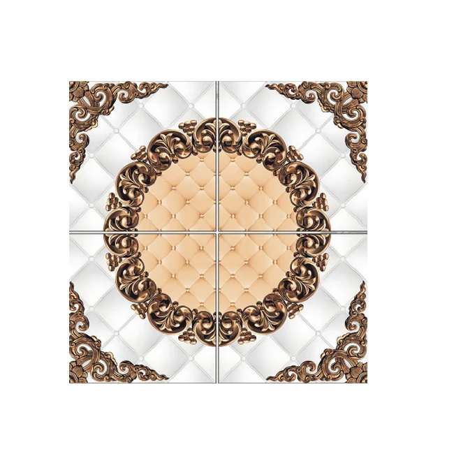 Plated Tile Carpet Puzzle Deco Wall Floor Tiles Glossy Polished Porcelain Luxury Golden Black Tile Traditional Pattern Gold Room