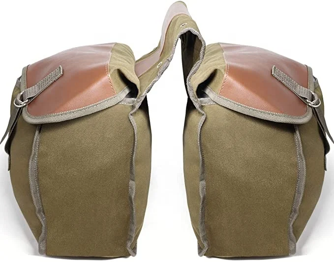Large Capacity Canvas Panniers Bags for Bicycle Bike Rear Seat Carrier Bag Army Green Two Side Saddle bag
