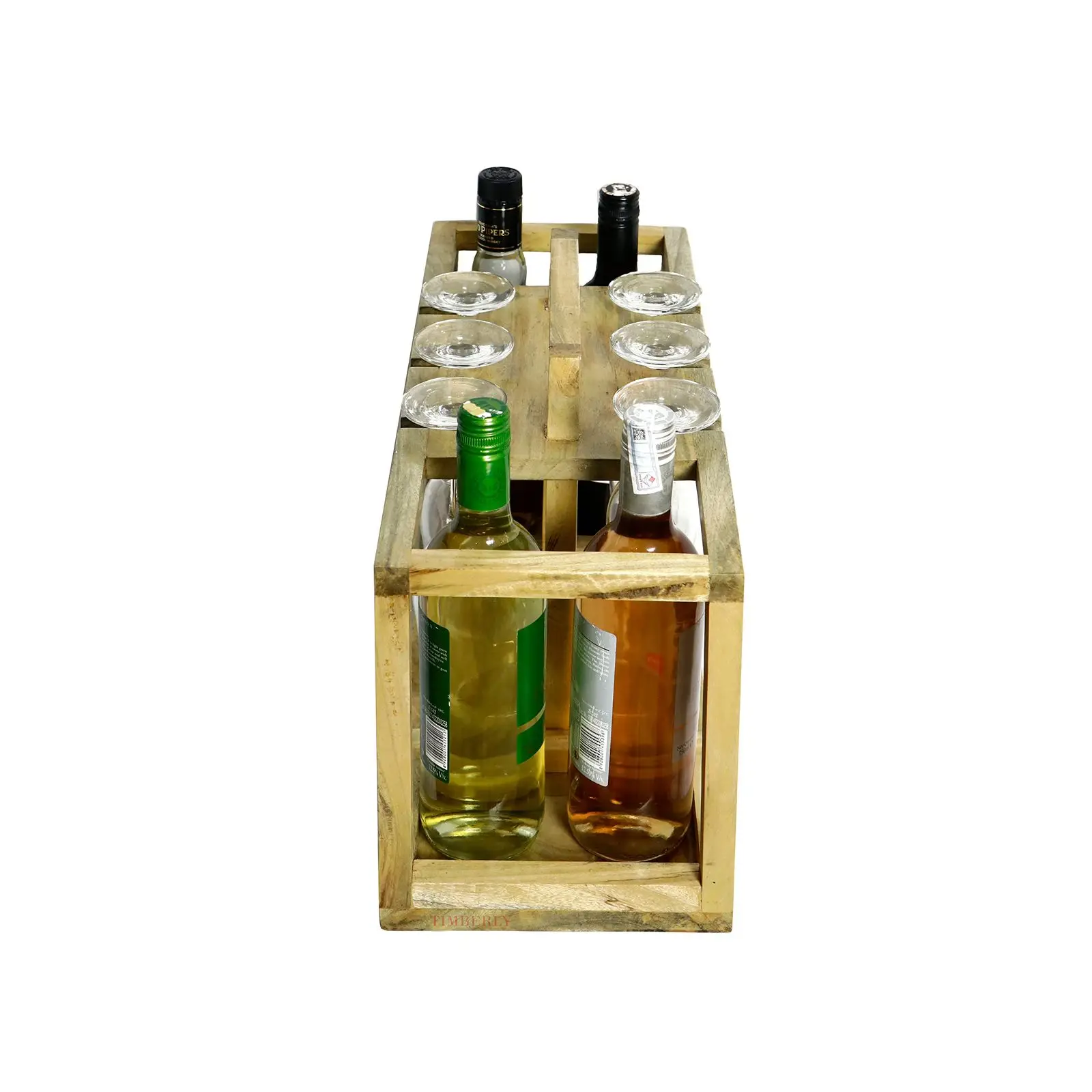 Vintage 6 Bottle 2 Tier Mango Wood Wine Rack Countertop Cabinet Wine Holder for Party or Wedding