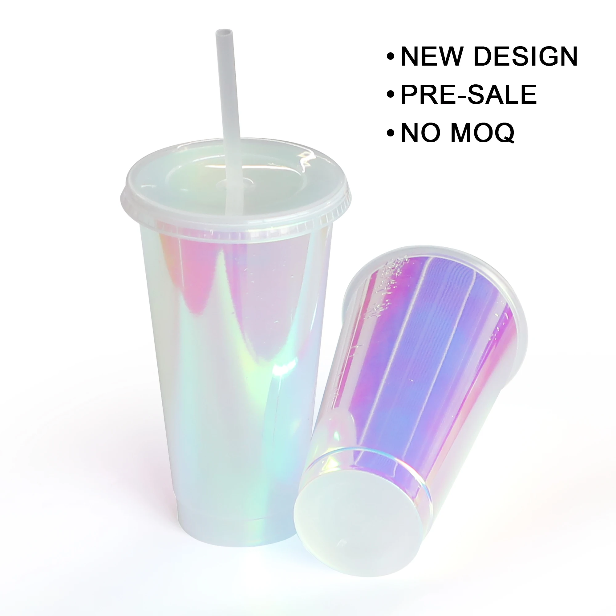 Rainbow Iridescent 24oz silver holographic sippy plastic Tumbler Reusable hologram cup cold cup