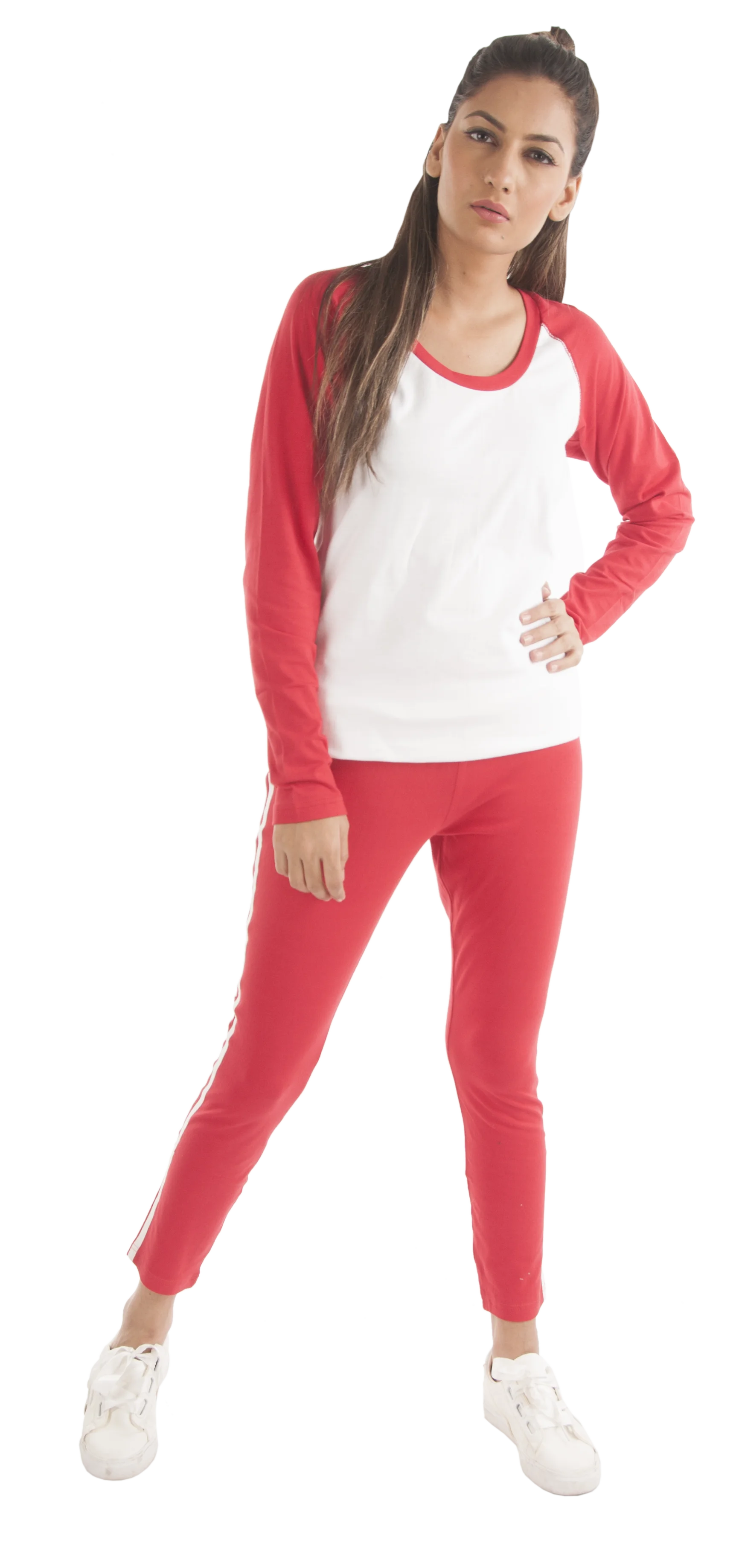 Comfortable and Simple Red and White Full Sleeves T-shirt Top for Girls and Women perfect for Sports & Yoga Wear
