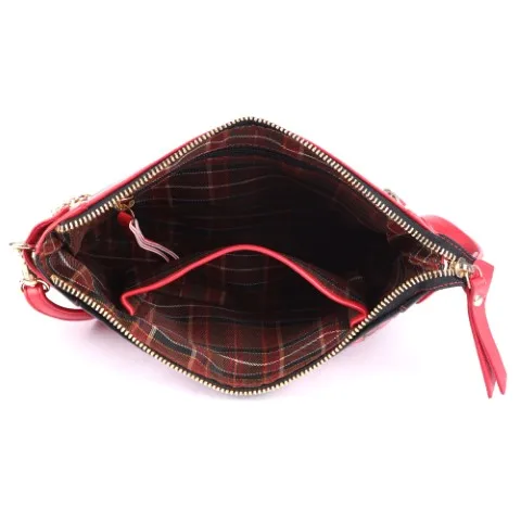 Small Crossbody Purse Handbag genuine leather cross body sling bags black red combination