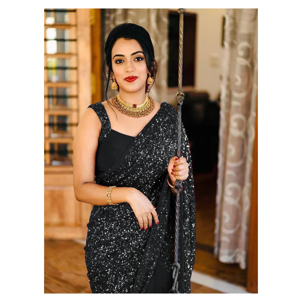 Top Quality Wedding and Party Wear Heavy Work Georgette Sequence Embroidery Saree From Indian Supplier