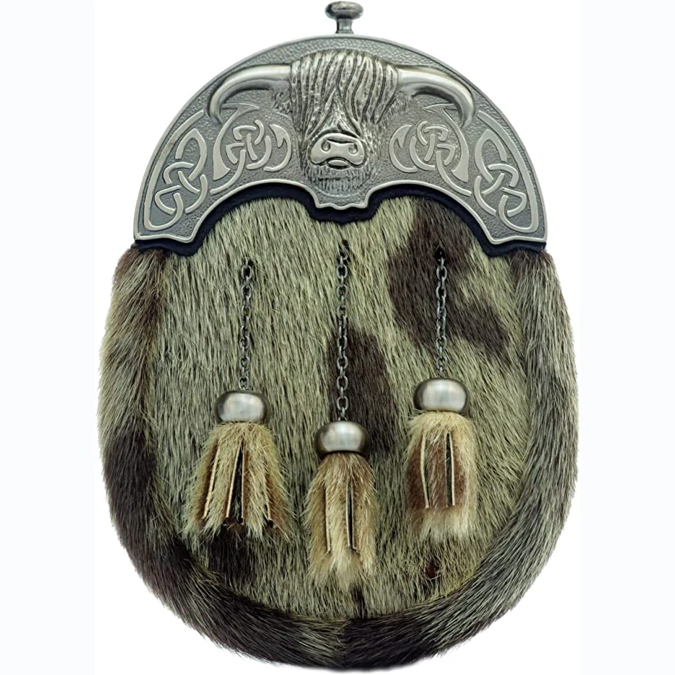 Black Genuine Leather Sporran Celtics Knot Double Embossed Scottish Kilt Sporran W-chain And Belt